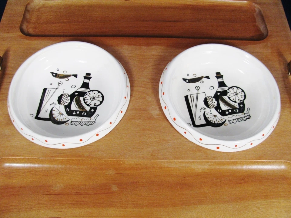 Bandeja para servir bocadillos pan pájaro carpintero vintage con 2 platos de inmersión Foto 2 de 4