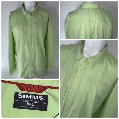 Simms Slack Tide Fishing Shirt 50 UPF Men 2XL Lime Green Long Sleeve YGI O5-20