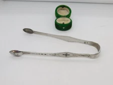 George III Sterling Silver Bright Cut Sugar Tongs Antique c1780 Maker 'RF'