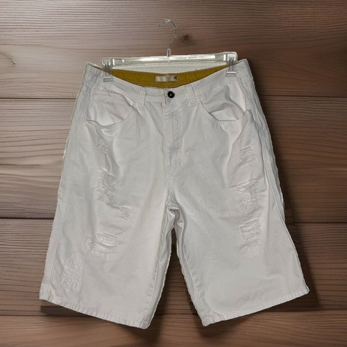 Men’s Route 66 Baggy White “long” Shorts Sz 34 Distressed Y2K