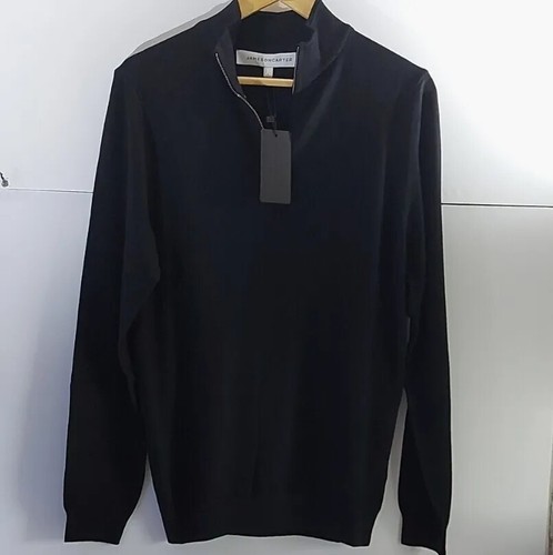 Jameson Carter knitted long sleeve quarter zip jumper collar BLACK SIZES S - Picture 2 of 6