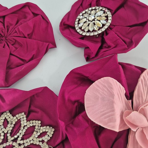 Handmade Pink Fabric Flowers x 6 Dupion Silk Elastic Hair Ties Napkin Rings - Picture 5 of 6