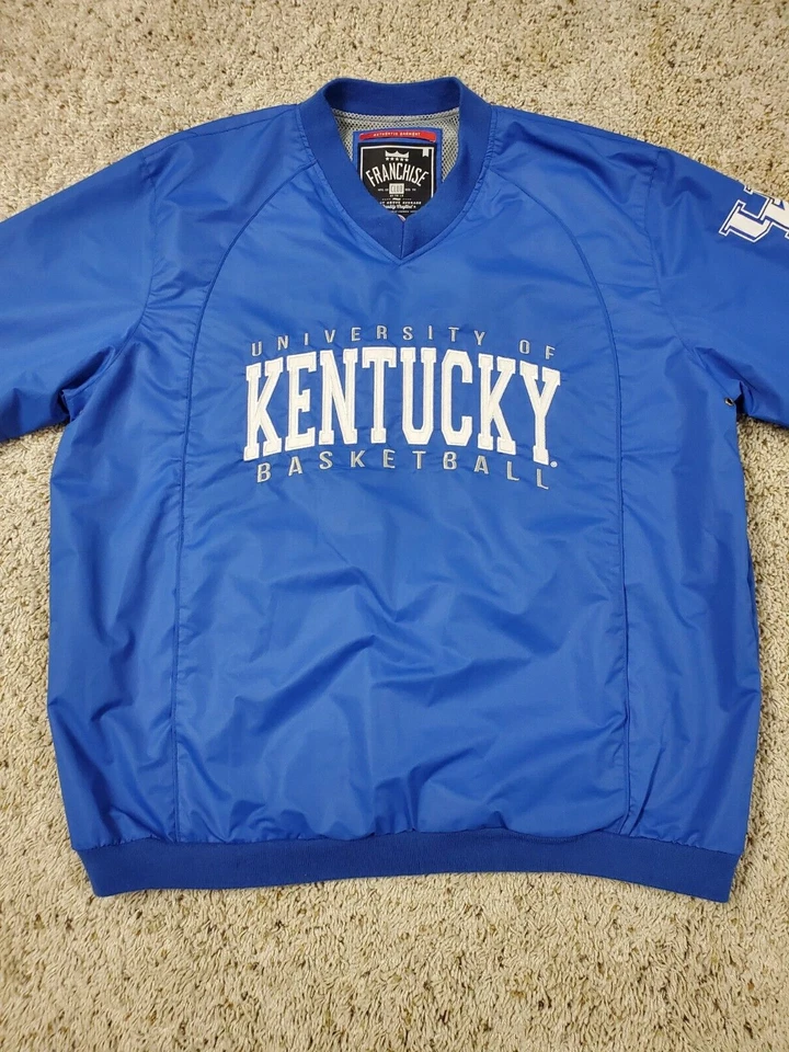 KENTUCKY BASKETBALL V-NECK PULLOVER LINED WINDBREAKER FRANCHISE CLUB SZ L BLUE - Image 4 of 4