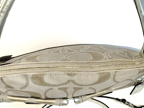 COACH POPPY HIPPIE Metallic SILVER GRAY Signature Crossbody Shoulder Purse - Picture 7 of 10