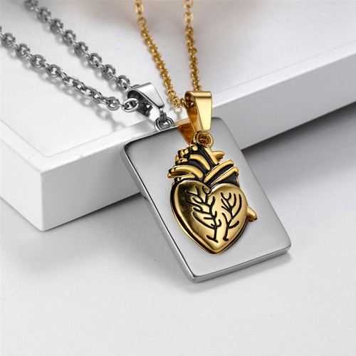 2pcs Couples Men Women Stainless Steel Dog Tag Heart Puzzle Pendant Necklace Set - Picture 22 of 25