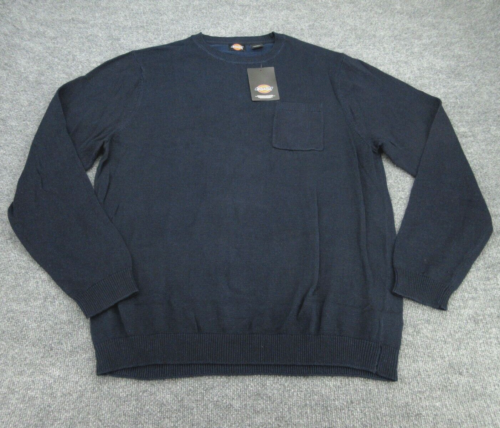 Dickies Sweater Mens 2XB Blue Crew Neck Knit Long Sleeve Pocket 2XL Big NEW