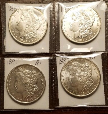 Three - Morgan silver dollars 1882-o/o 1882-S 1883-P