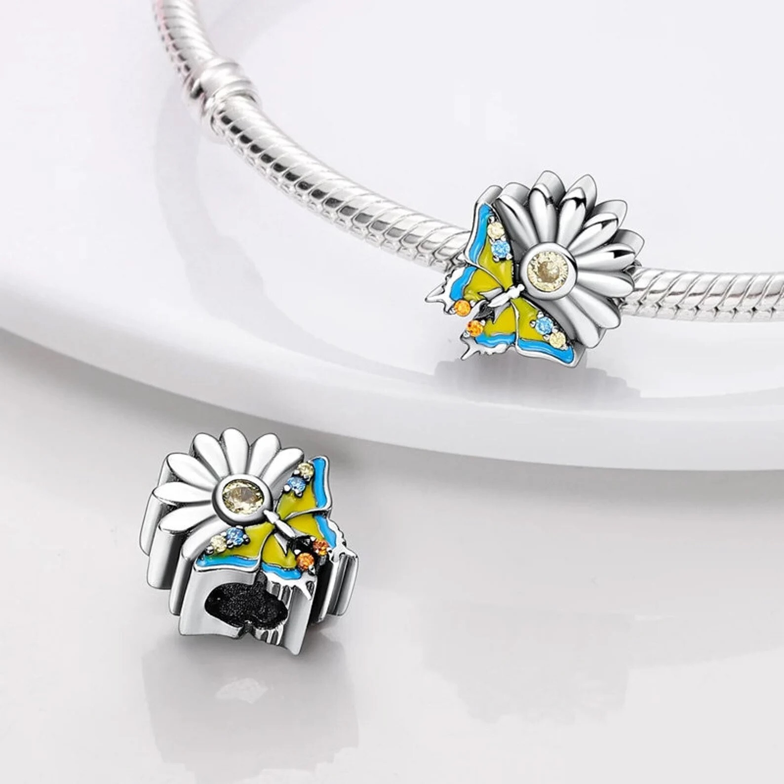 Butterfly Daisy Flower Sterling Silver 925 Charm for Mum or Wife