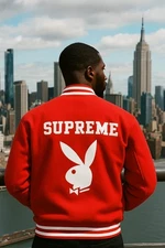 Letterman Handmade Supreme Playboy Red Color All Wool Varsity Jacket