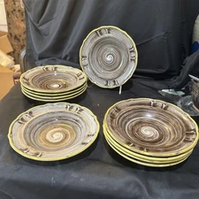 santa anita ware vreni Brown Swirl Yellow Apple Set 10 Soup Bowls  8 In