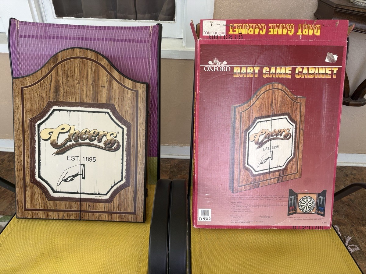 NEW in box - Vintage Cheers TV Show Wooden Dart Board Cabinet Bar