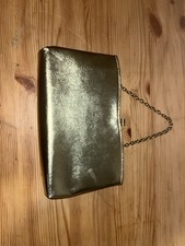 Vintage Gold Foil Leather Convertible Clutch Handbag With Chain Strap