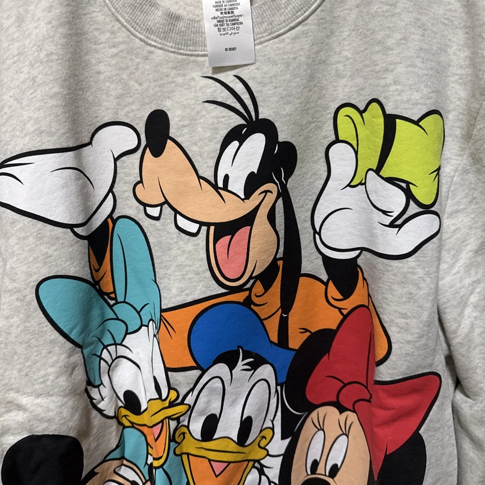 Disney Parks Mickey and Friends Character Gray Pullover Sweatshirt 2025 Large - Image 2 of 4