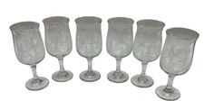 6 Vintage Libbey Arby's Winter Wonderland Christmas Etched Stemware Glasses