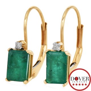 CID Diamond 1.61ct Emerald 14K Gold Geometric Drop Earrings 1.2 Grams NR