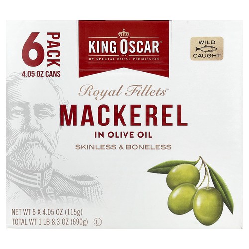 Royal Fillets™, Mackerel in Olive Oil, 6 Pack, 4.05 oz (115 g) Each