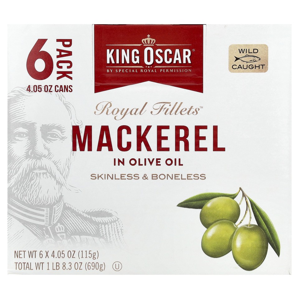 Royal Fillets™, Mackerel in Olive Oil, 6 Pack, 4.05 oz (115 g) Each