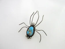 Vintage Navajo Sterling Silver Kingman Turquoise Bug Insect Spider Brooch Pin