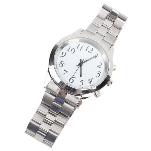 Reloj parlante con alarma de acero inoxidable banda elástica grande reloj de voz transparente para - Imagen 1 de 22