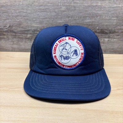 Vintage Kansas Small Mine Safety Hat Cap Snap Back Blue Trucker Hutchinson 80s