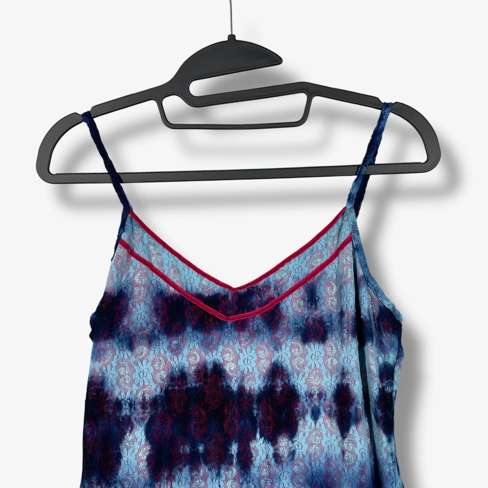 Vestido midi Lux Tie Dye de encaje para mujer L azul rojo ribete sin mangas verano boho Foto 2 de 4