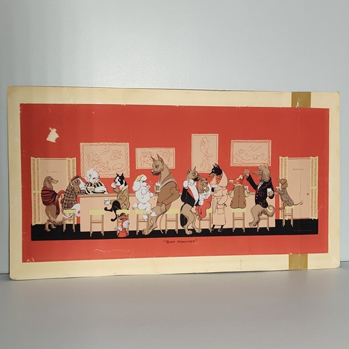 Serigrafia vintage Constance Depler "Bar Hounds" senza cornice 30" × 14,5" DANNI