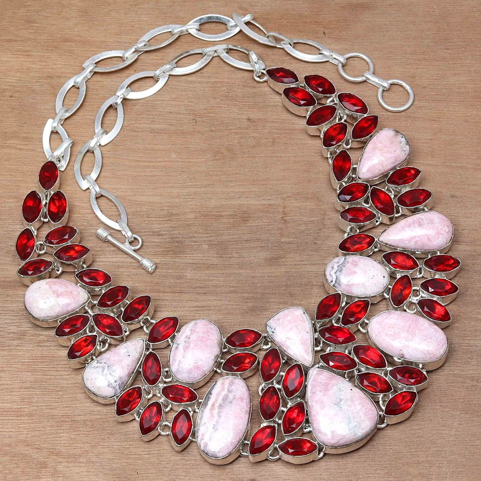Collar Rodocrosita Cabujón Granate Gemas Joyería 18-20"" Foto 3 de 4