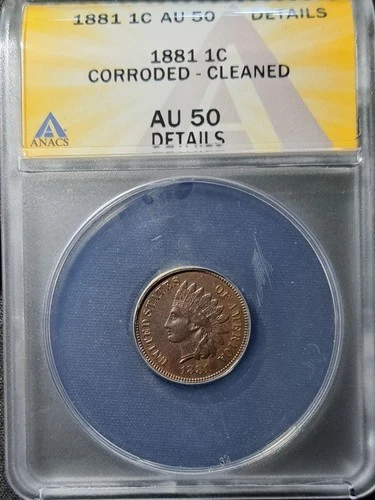 1881 indian head penny cent AU-50 details