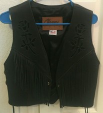 Womens Leather Biker Vest W/ Tassels Chrome Gear Size Small