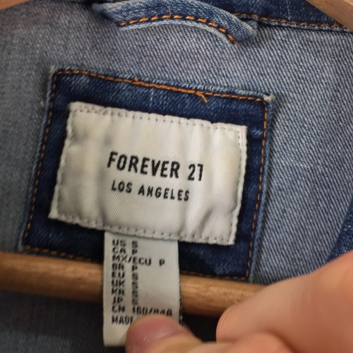 Forever 21 womens denim crop jacket size S blue long sleeve collar cotton 113407 - Picture 3 of 8