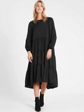 NWT Banana Republic Satin Tiered Midi Dress, BLACK SIZE S        #943544 W0323H