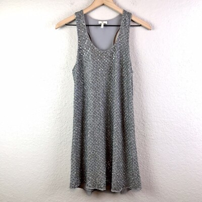 JOIE Women s XS Silk Beaded Tank Dress Racer Back Purple Grey 