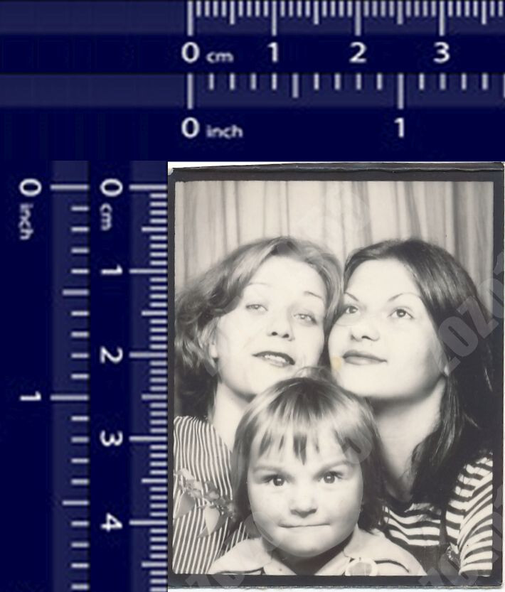 PHOTO BOOTH Two Women Kid Boy Child Ladies Portrait vintage original snapshot