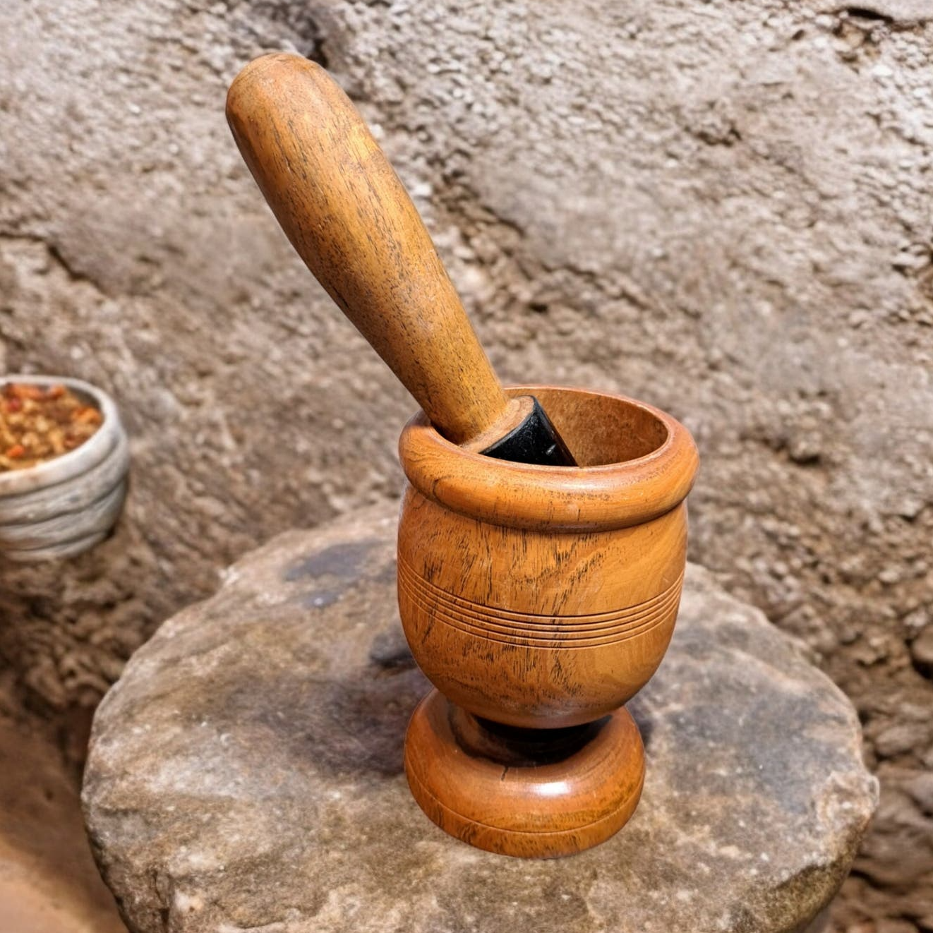 Primitive Wood Mortar & Pestle Early 19th Century Apothecary Druggist Folk Art