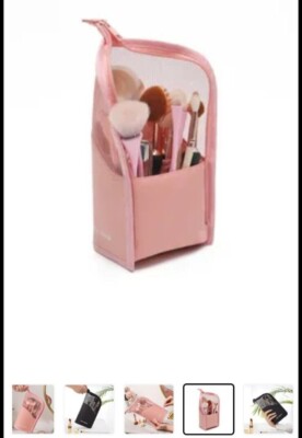 BLACK- Zipper, stand up, Cosmetics Storage Bag Makeup Brush Holder Travel Pouch