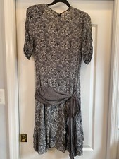 The Kollection Black White Floral Vintage sheer Women's Dress USA Belt Ruffle 10