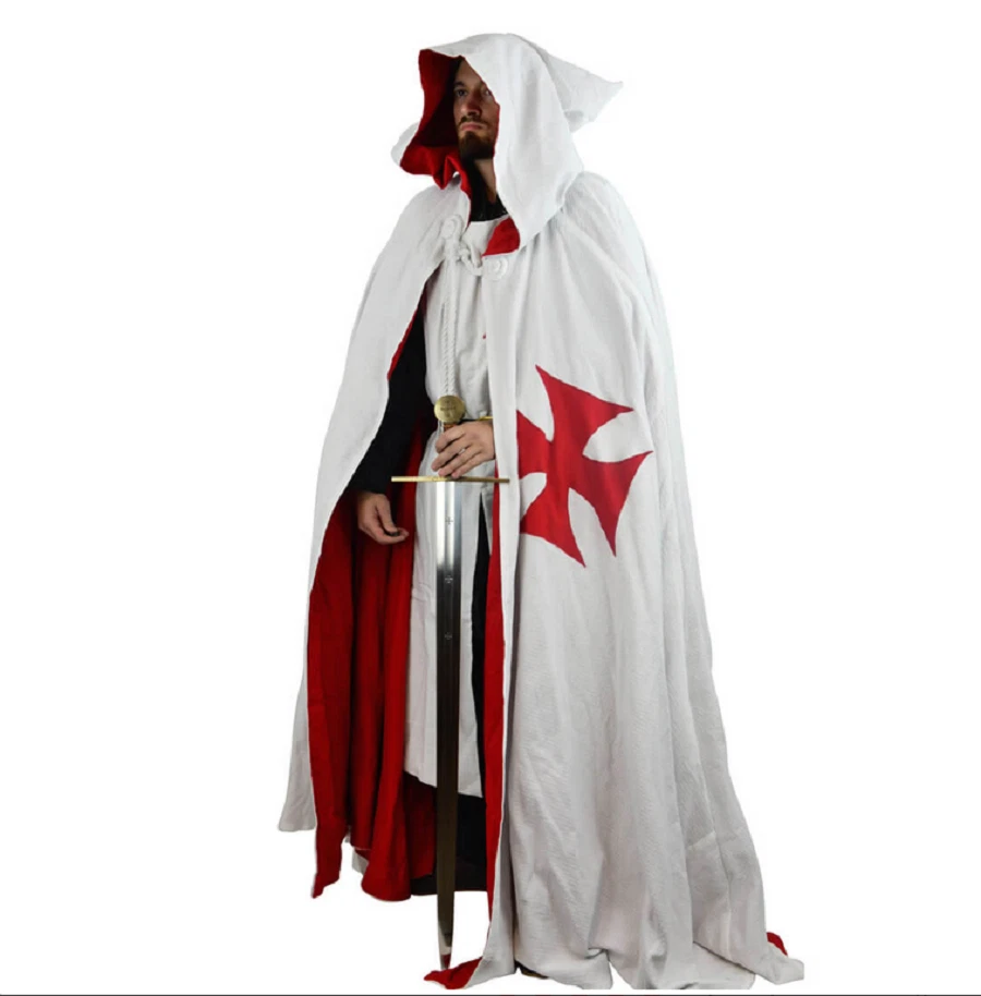 Medieval Knight Costume Templar Tunic & Hooded Cape Cloak Surcoat  Hoodie SCA