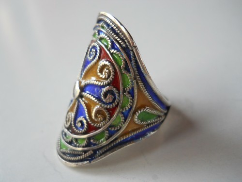 Sterling Silver Multicolor Enamel Moroccan Ring Size 8 - Picture 3 of 3