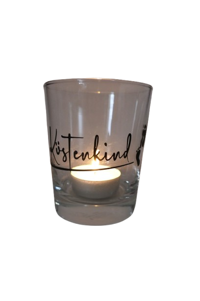 "Deko Teelicht Windlicht Print \"KüStenkind\" Schwarz Kerzenglas Kerzenhalter"-image