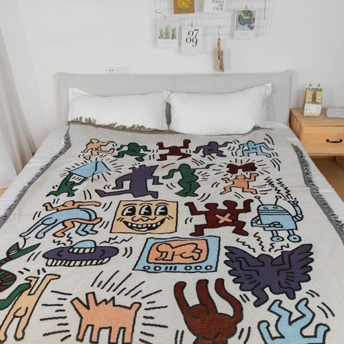 Keith Haring Blanket Throw - Multicoloured Cartoon Print - Multiple Sizes 2023 - Picture 4 of 7
