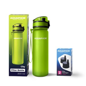 AQUAPHOR City Filterflasche 500ml Grün Flasche mit Wasserfilter für unterwegs