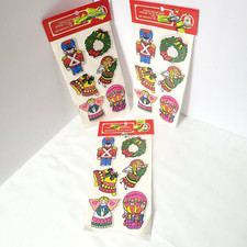 Vtg Christmas 18 Puffy Stickers 3 Sealed Packs of 6 Designs Commodore Taiwan