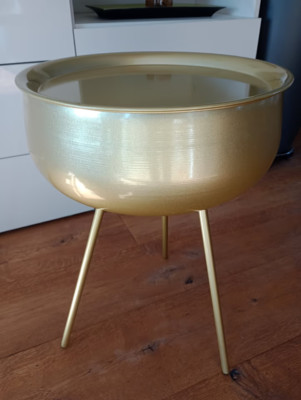 Beistelltisch mit Stauraum & Tablett, Gold, D35xH46 cm, neu/OVP