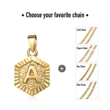 Hexagon Gold Plated Initial Necklace Letter Pendant Multi Chain Women Men Unisex