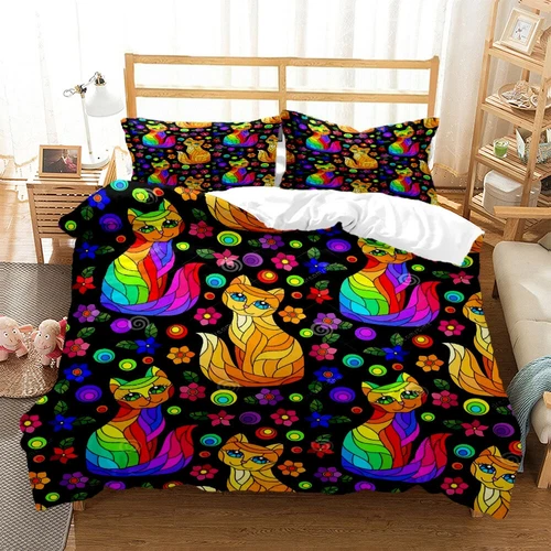 Artistic Cat Bedding Set 2Pcs 3Pcs Quilt Duvet Cover Dorm Single Double King UK - Picture 3 of 21