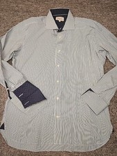 Ted Baker Endurance Shirt Mens 16.5 Blue Green Stripe Contrast French Cuff
