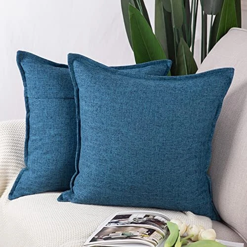 Set of 2 Linen Throw Pillow Covers 20x20 Inch Dark Blue Soft