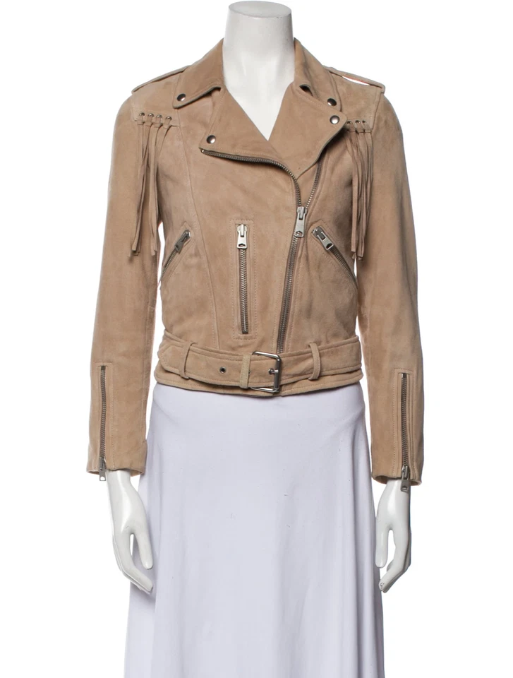 ALLSAINTS Borla Balfern Motociclista Chaqueta de Cuero Rosa Polvoriento Foto 3 de 4