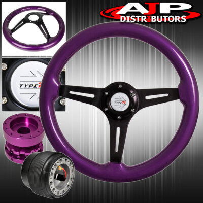 Extender For 89-05 Eclipse + Purple Wood Black Center Deep Dish Steering Wheel
