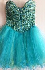 SHERRI HILL Crystal Rhinestone Bead Strapless Bustier Tulle Prom Pageant Dress 8